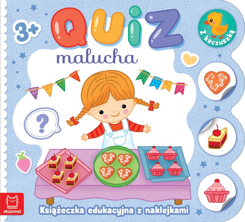 Książeczka edukacyjna z naklejkami z kaczuszką. Quiz malucha 3+