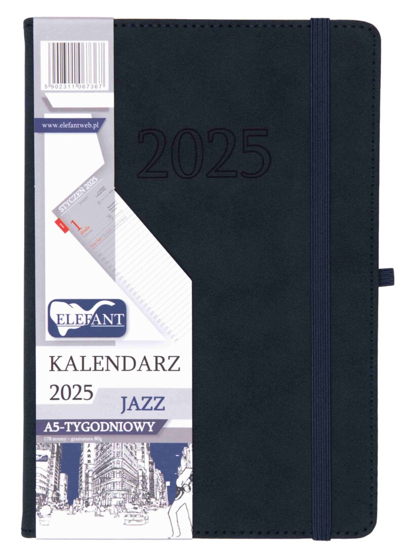 Kalendarz 2025 Jazz A5 tygodniowy granatowy