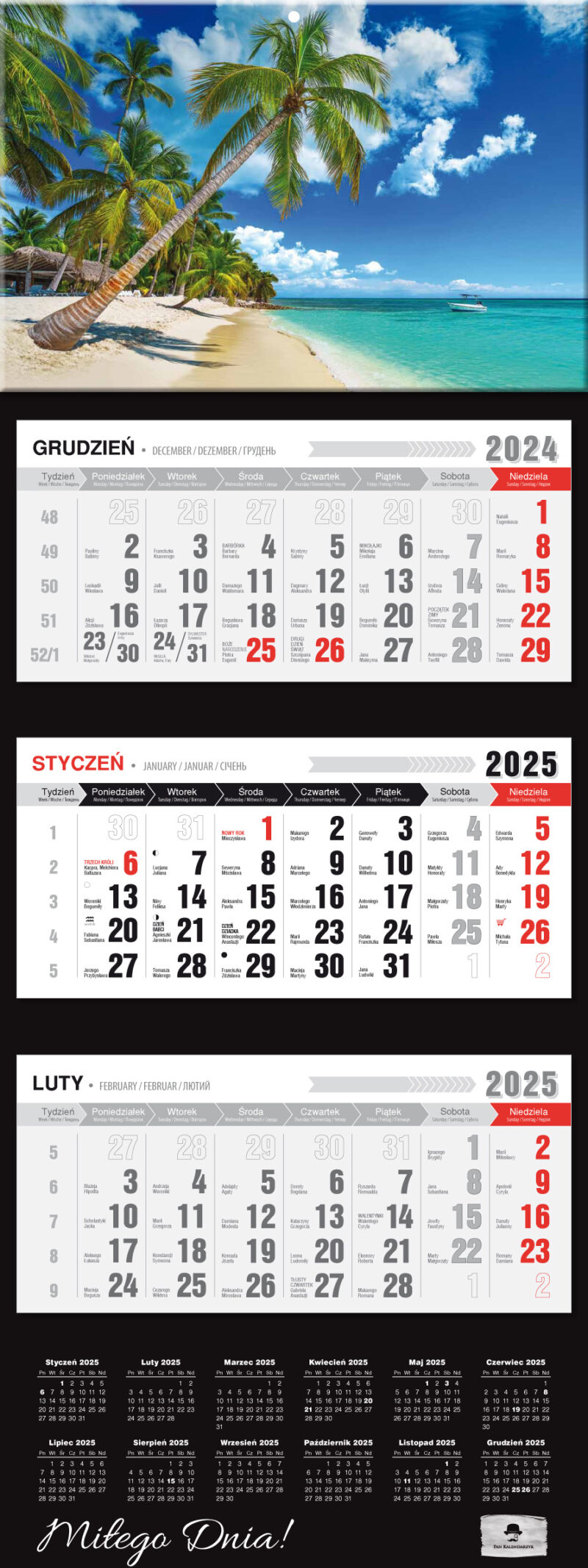 Kalendarz 2025 trójdzielny premium Dominikana KT2-V.71