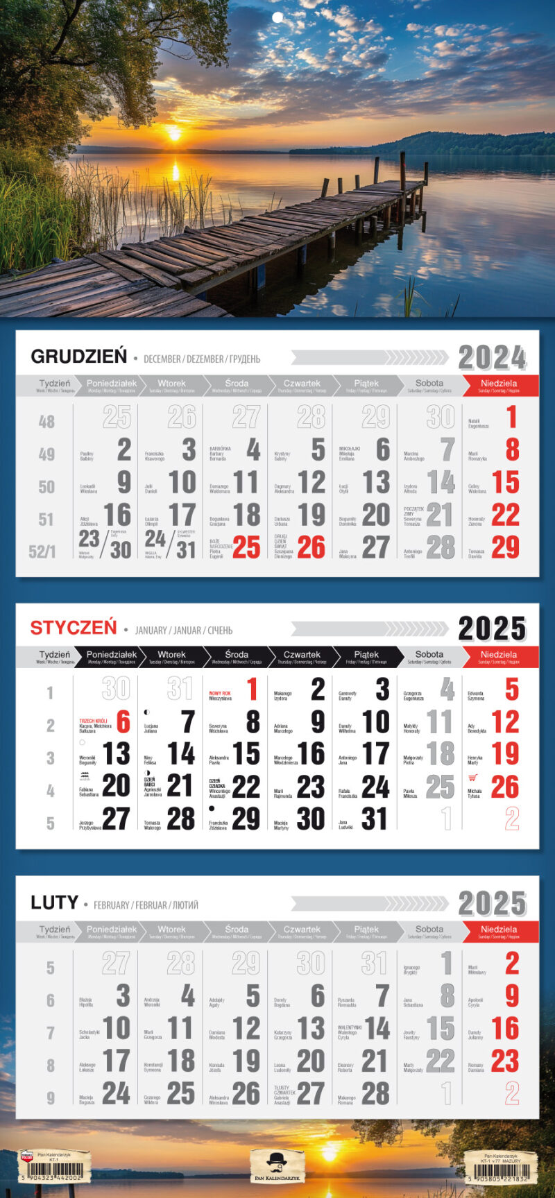 Kalendarz 2025 trójdzielny Mazury KT1-V.77