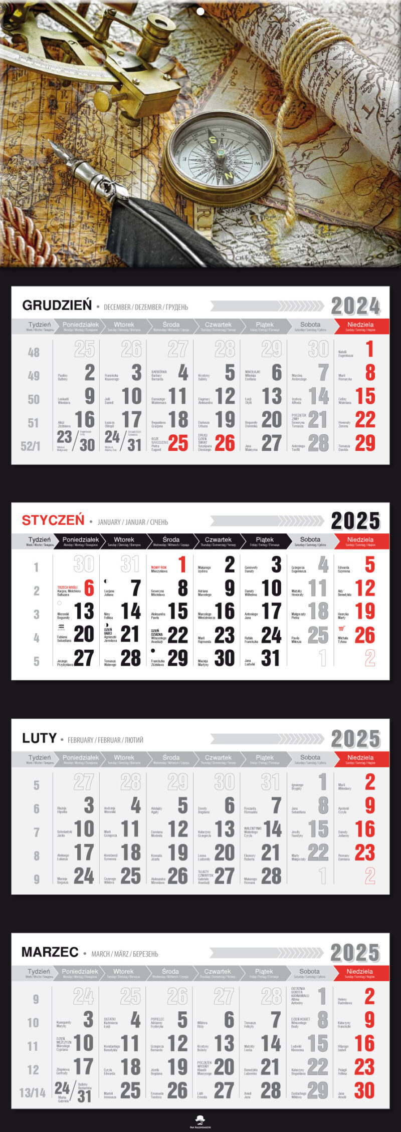 Kalendarz 2025 czterodzielny premium Mapa KT4-V.18