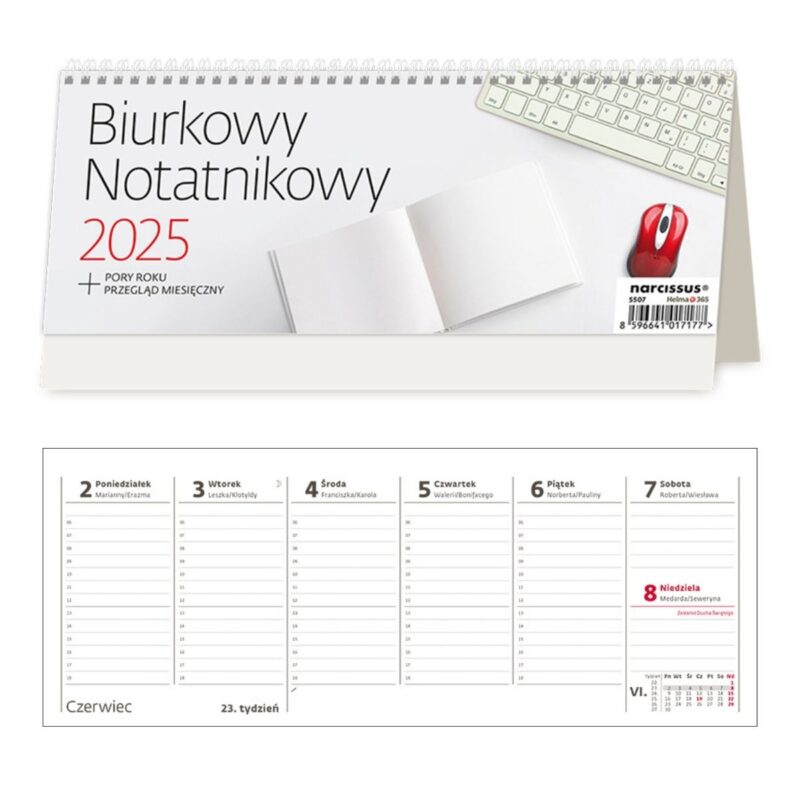 Kalendarz 2025 biurkowy notatnikowy tygodniowy