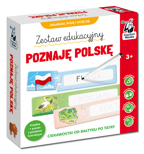 Zestaw edukacyjny. Poznaję Polskę. Książka + puzzle do pisania. Kapitan Nauka